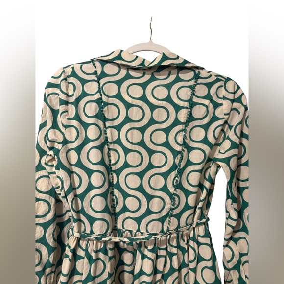 Zara Long-Sleeve Cream & Green Shirt Dress - Picture 4 of 8